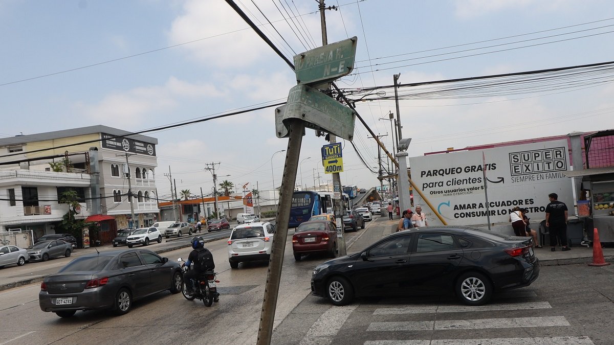 Daños. En la norteña ciudadela La Garzota, entre la avenida Guillermo Pareja y Luis Mendoza Moreira, en los rótulos apenas se puede visualizar el nombre de las calles.
