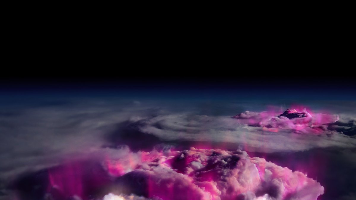 púrpura de la nube de tormenta que es una visualización de los resplandores de rayos gamma. 