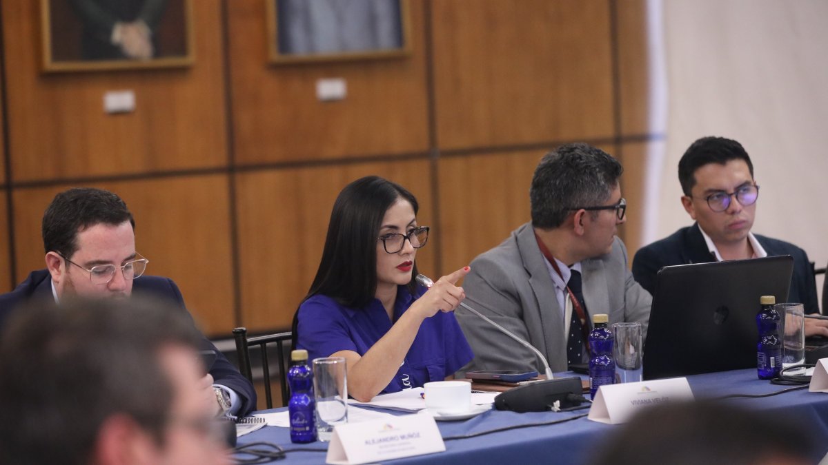 La presidenta Viviana Veloz en la reunión con las mesas legislativas.