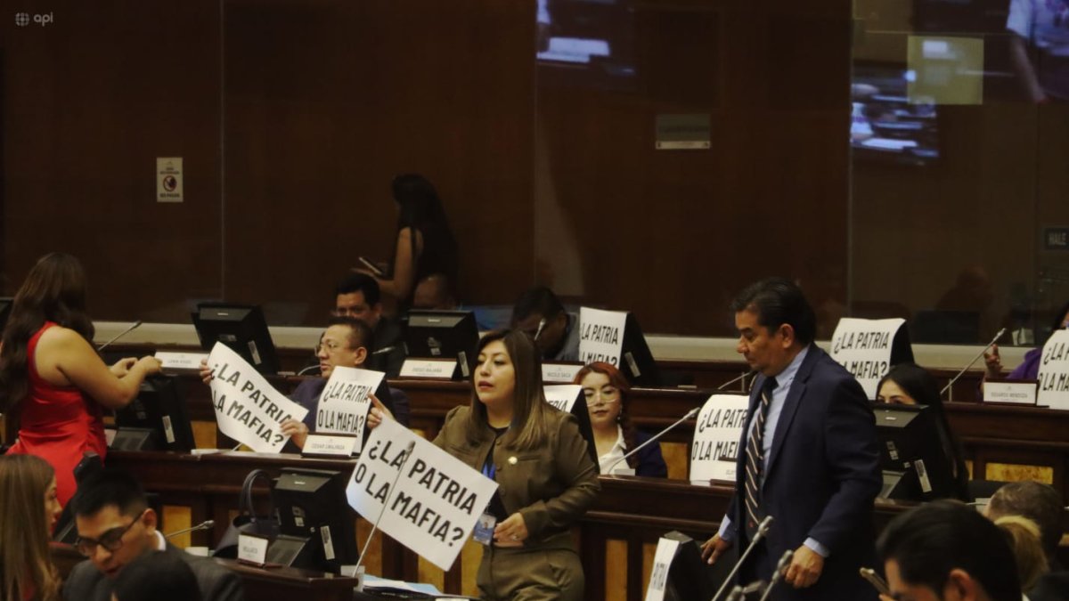 Algunos asambleístas llevaron carteles a la sesión.