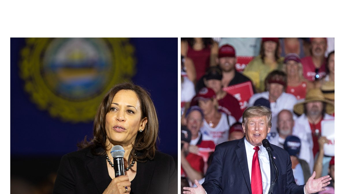 Combo de fotografías de archivo que muestra a la vicepresidenta de Estados Unidos, Kamala Harris, y al expresidente Donald Trump.