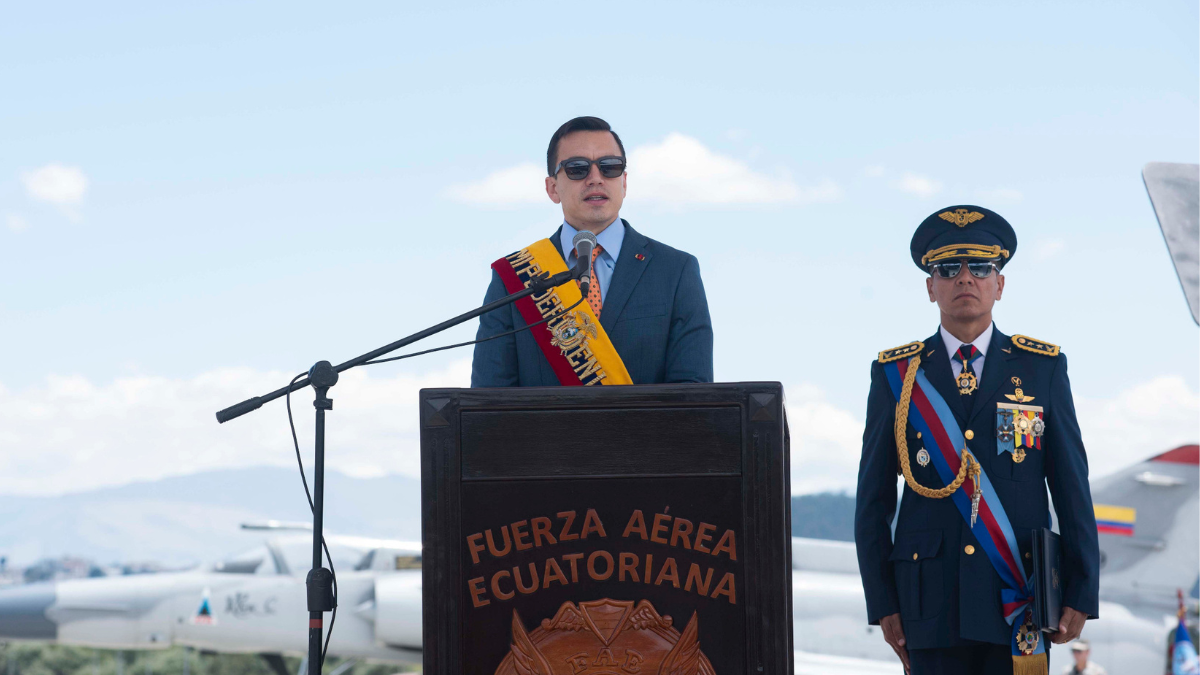 Daniel Noboa emitió un discurso en la ceremonia de la FAE