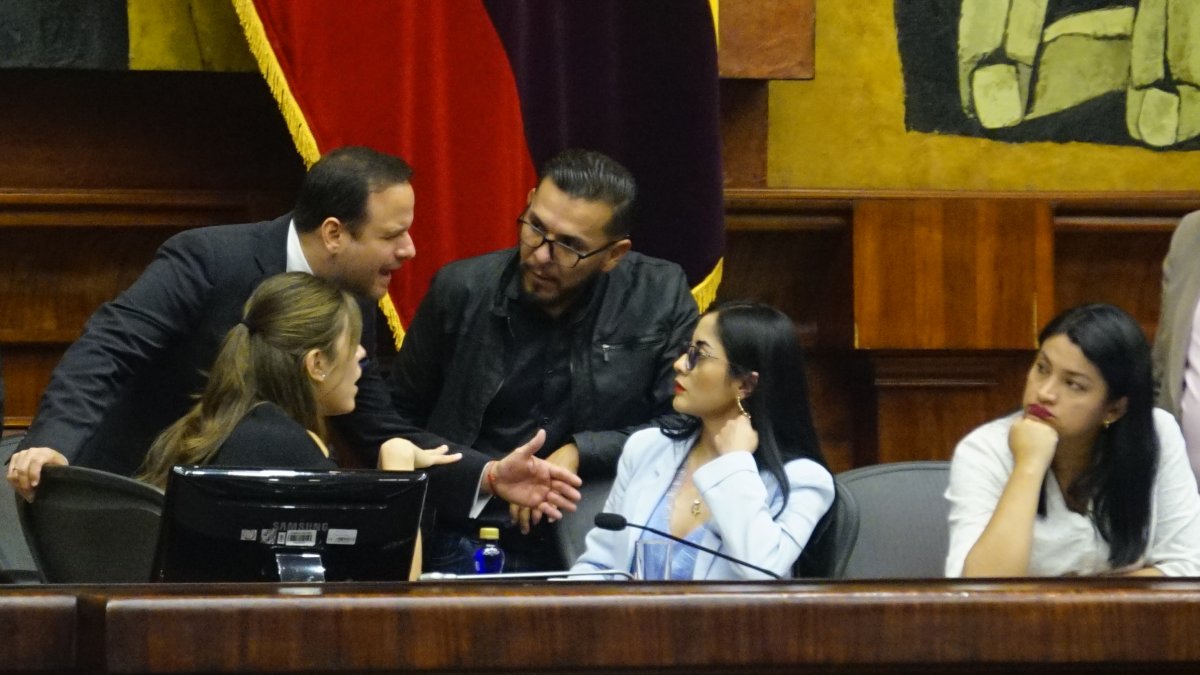 Acuerdo. Valentina Centeno (ADN), Jorge Acaiturri (PSC) y los correístas Blasco Luna, Viviana Veloz y Victoria Desintonio: a favor de una ley que odian.