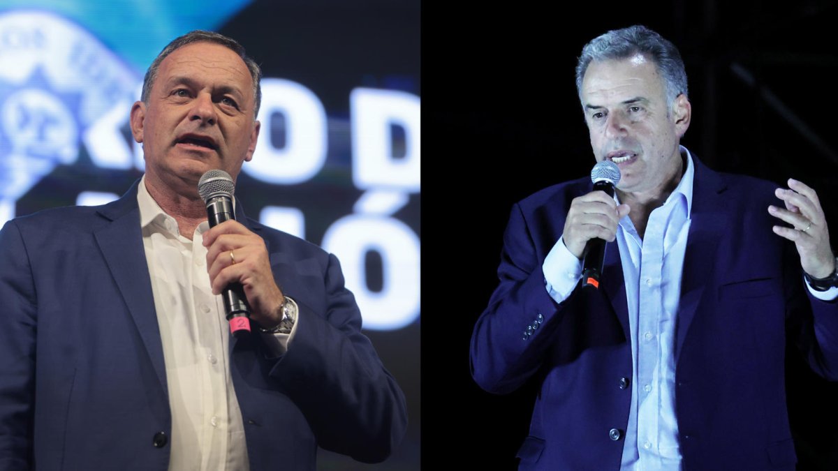 Los candidatos a la presidencia de Uruguay el oficialista Álvaro Delgado (i) y el opositor Yamandú Orsi. Delgado (Partido Nacional) y Orsi (Frente Amplio)