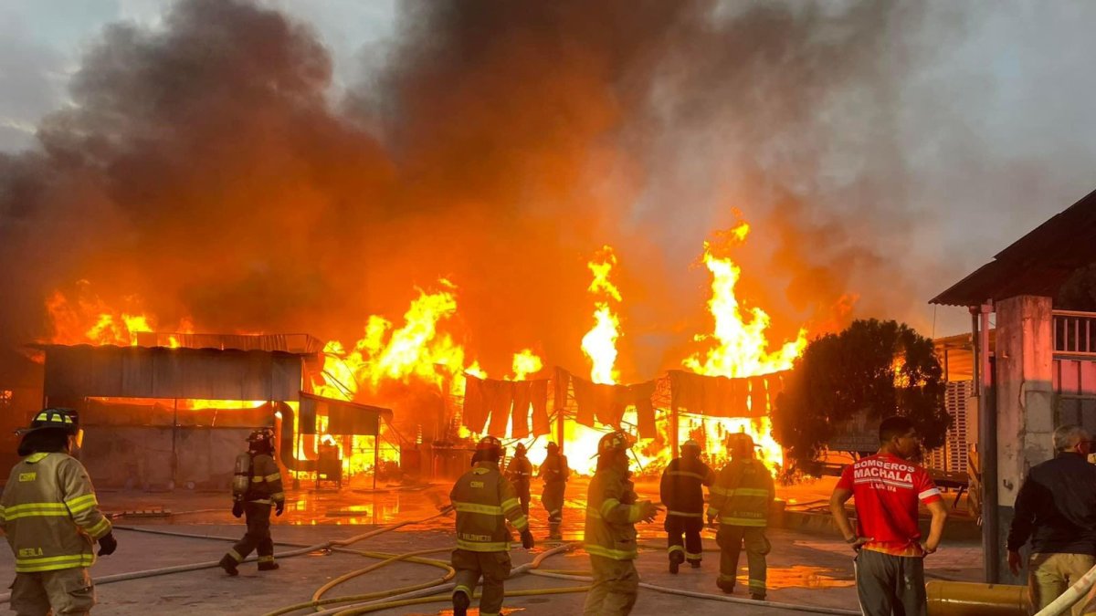 El incendio en la bodega de pálets en Machala se registró cerca de las 18:00 de este miércoles 30 de octubre.
