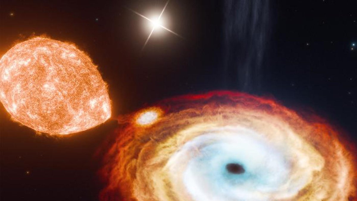 Representación artística del agujero negro binario de rayos X V404 Cygni.