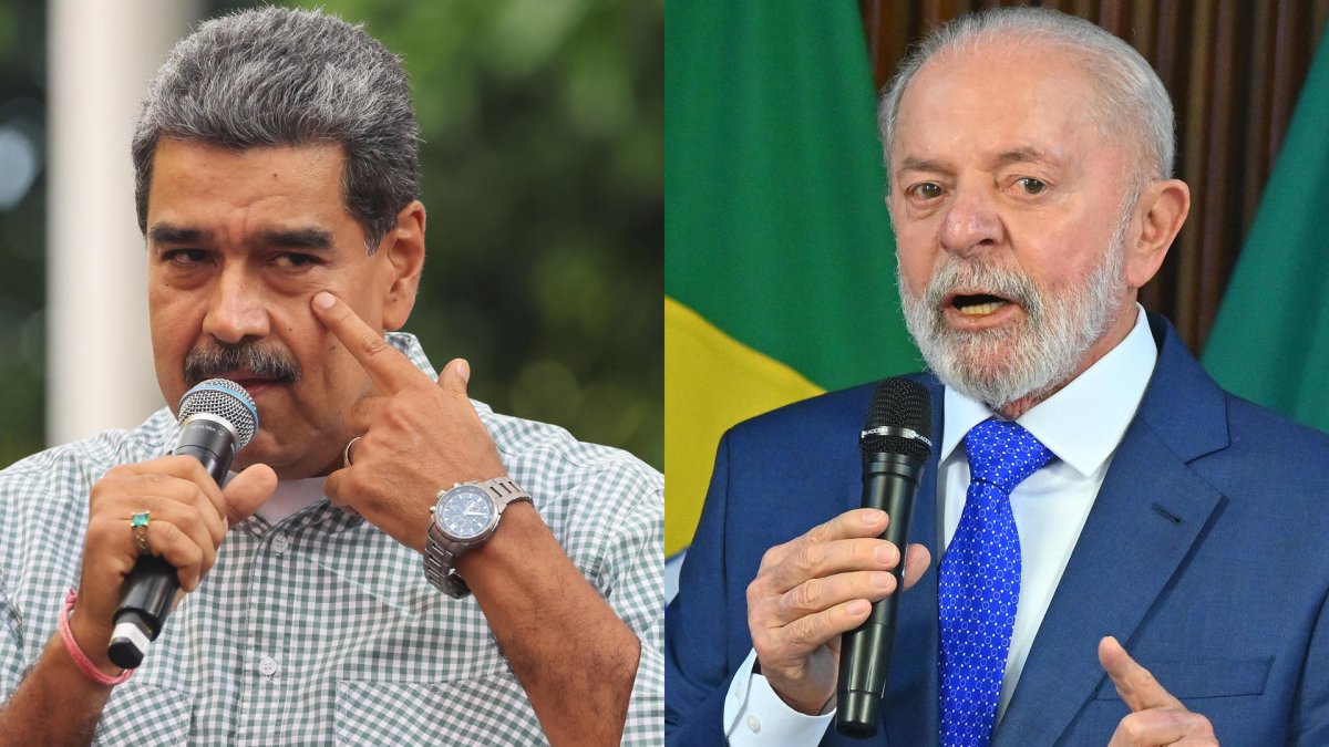 El presidente de Venezuela, Nicolas Maduro (i) y al presidente de Brasil, Luiz Inácio Lula da Silva.