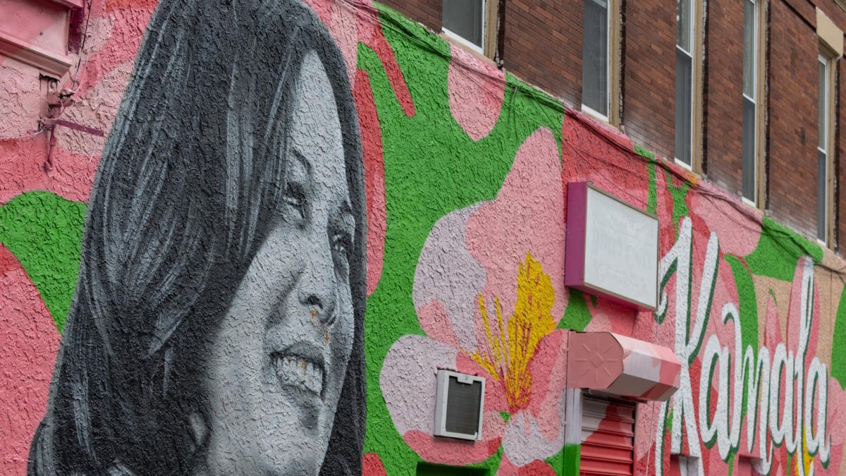 Un mural de la vicepresidenta de EE.UU. y candidata demócrata a la Casa Blanca, Kamala Harris, en Mount Airy, Filadelfia, Pensilvania, ested martes 5 de noviembre de 2024, día de las elecciones.