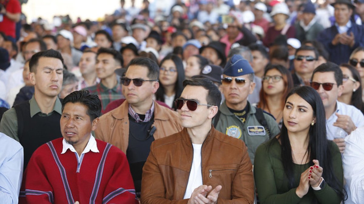 El presidente de la República, Daniel Noboa, durante su visita a Ambato.