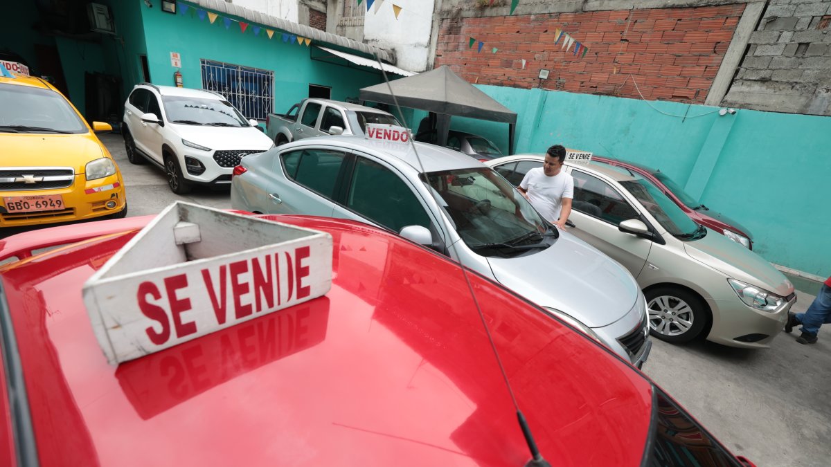 Guayaquil. Una persona ve un auto en un local de venta de carros usados, en la calle Seis de Marzo.