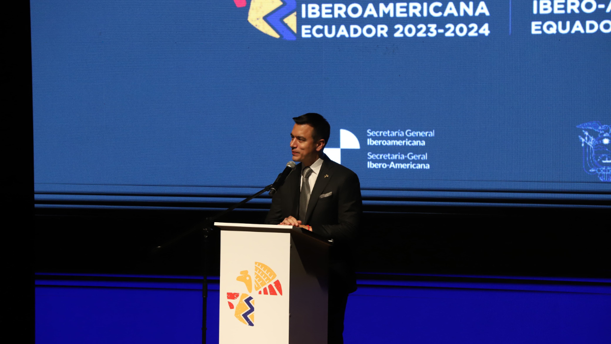 El presidente Daniel Noboa durante la inauguración de la Cumbre Iberoamericana.