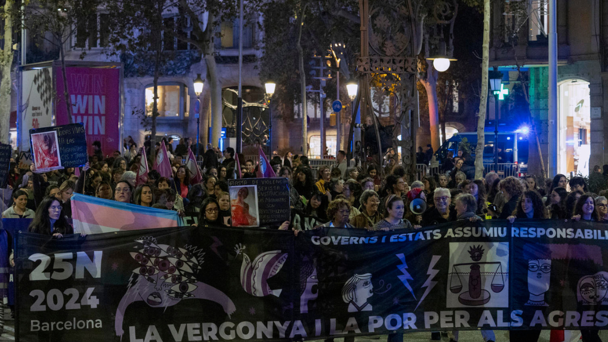Un momento de la manifestación que ha recorrido este 25N las calles de Barcelona.