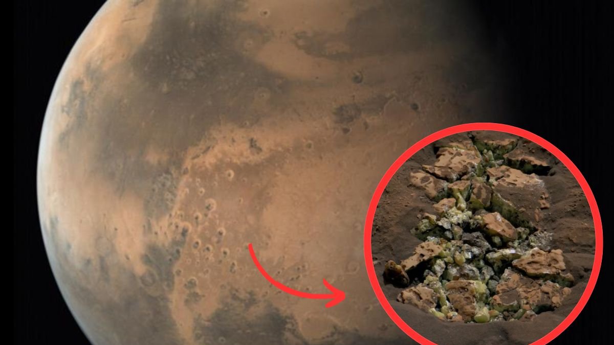 Estos cristales amarillos fueron revelados después de que el rover Curiosity de la NASA pasara sobre una roca y la rompiera el 30 de mayo.