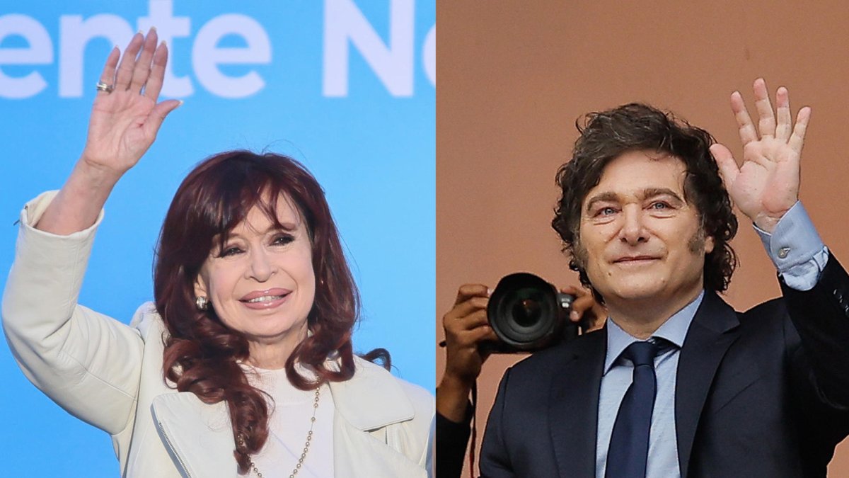 La expresidenta Cristina Fernández (2007-2015) (i) y al presidente de Argentina, Javier Milei.
