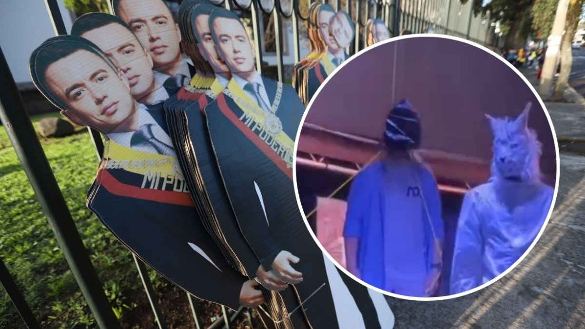 La figura de cartón de Daniel Noboa ha sido usada en manifestaciones y recientemente en un concierto del QuitoFest.
