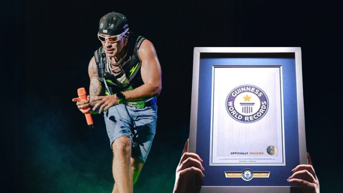 El colombiano Feid rompió un Récord Guinness corriendo en el escenario.