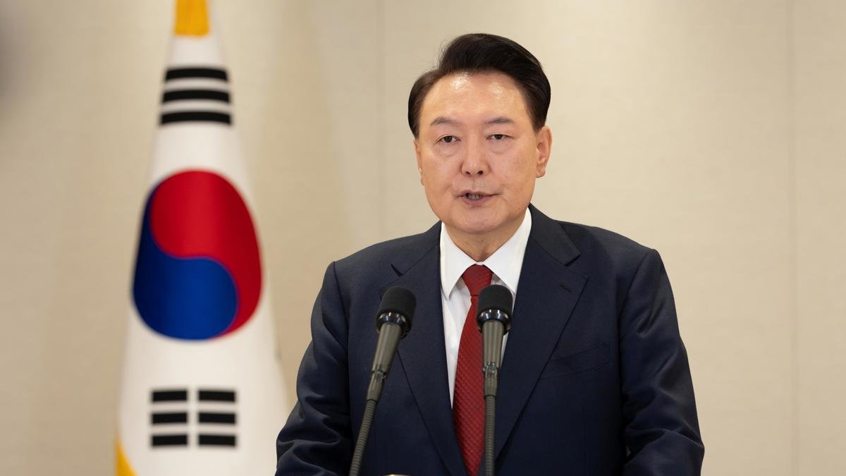 Yoon Suk- yeol, presidente de Corea del Sur, en una conferencia ante medios de comunicación hace varias semanas.