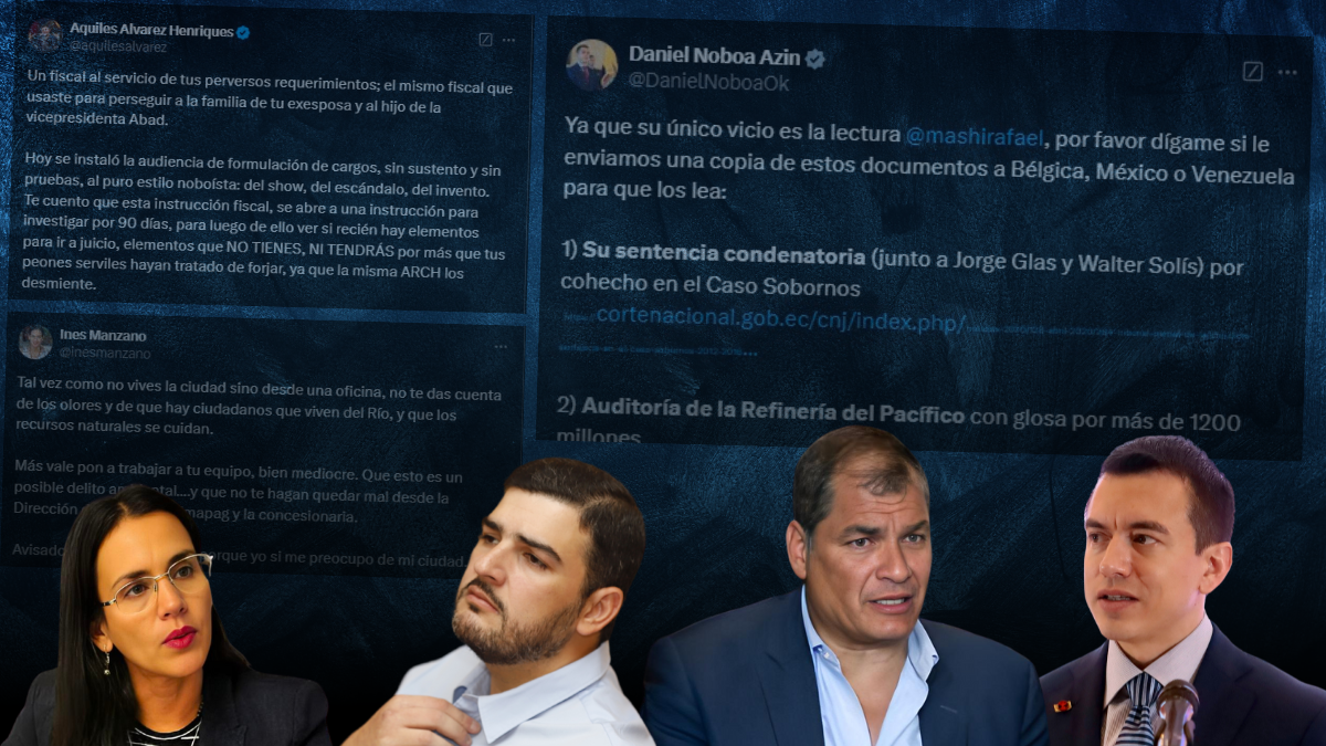 Daniel Noboa, Aquiles Álvarez, Rafael Correa e Inés Manzano con los políticos que protagonizaron lo más recientes rocen en redes sociales.