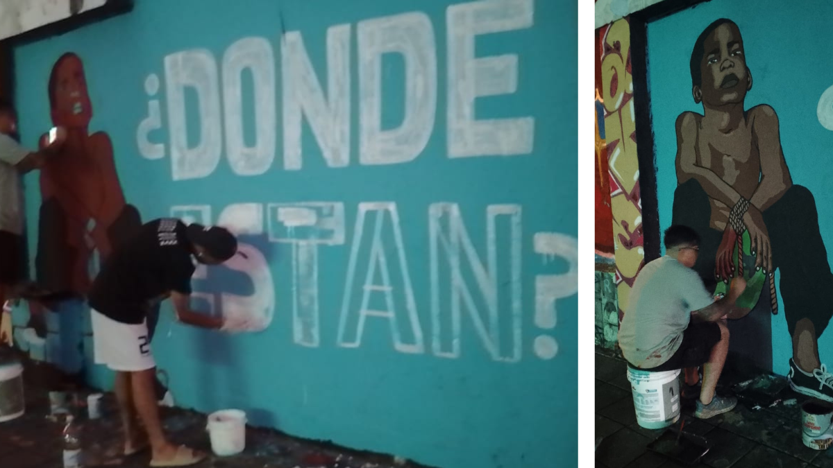 Indignación. En las calles Loja y Rocafuerte del centro de Guayaquil, se pintó un mural que hace referencia a la indignación ciudadana por la desaparición de los menores.