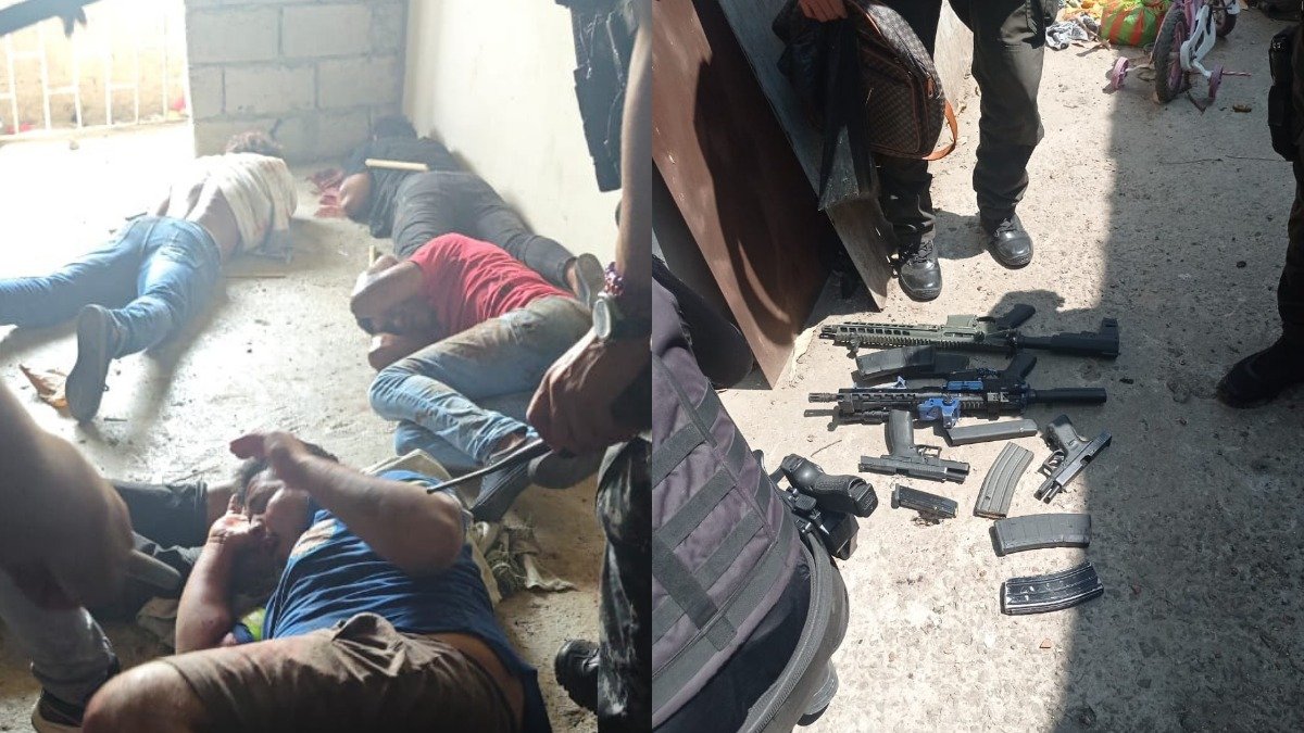 La policia detuvo a cuatro sospechosos, decomisó armas y una granada.