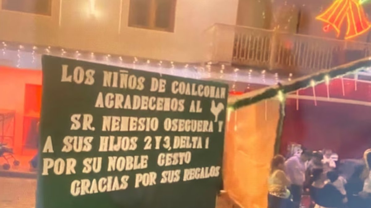 El cartel en el que se agradecía por los regalos al narcotraficante 'El Mencho'.