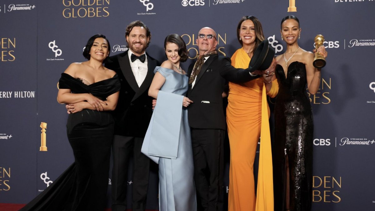 El equipo de Emilia Pérez en el fotocall de los Golden Globes 2025.