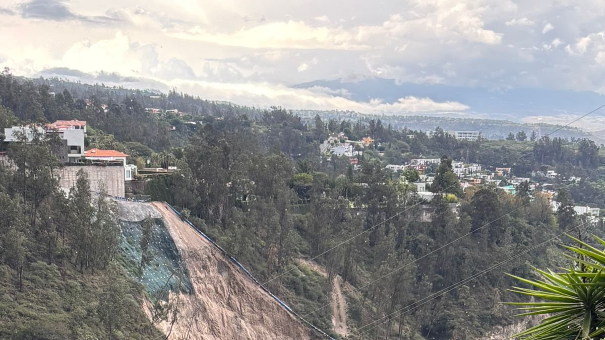 Cerca al borde de la quebrada una retroexcavadora está removiendo la tierra.