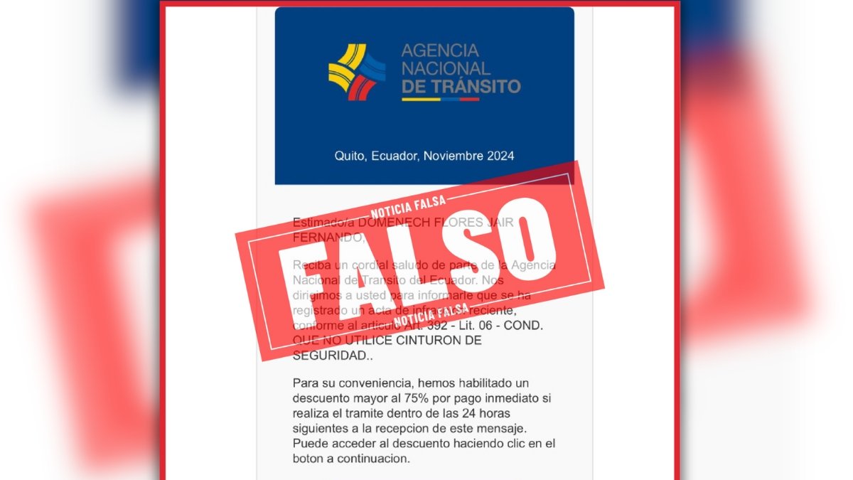 Ciberdelincuentes usan correos falsos para estafar: alerta de la ANT sobre supuestas infracciones.