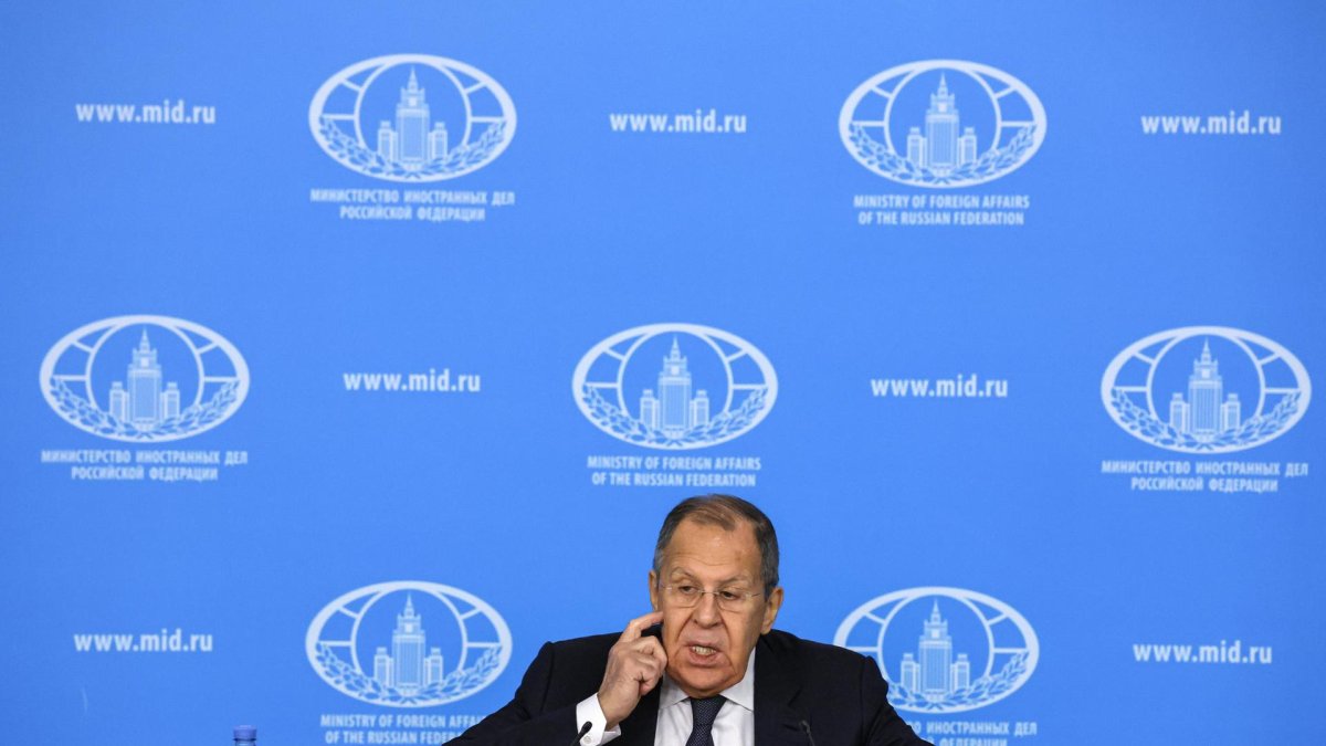 El ministro de Asuntos Exteriores ruso, Sergei Lavrov, celebra su conferencia de prensa anual en Moscú, Rusia, el 14 de enero de 2025.