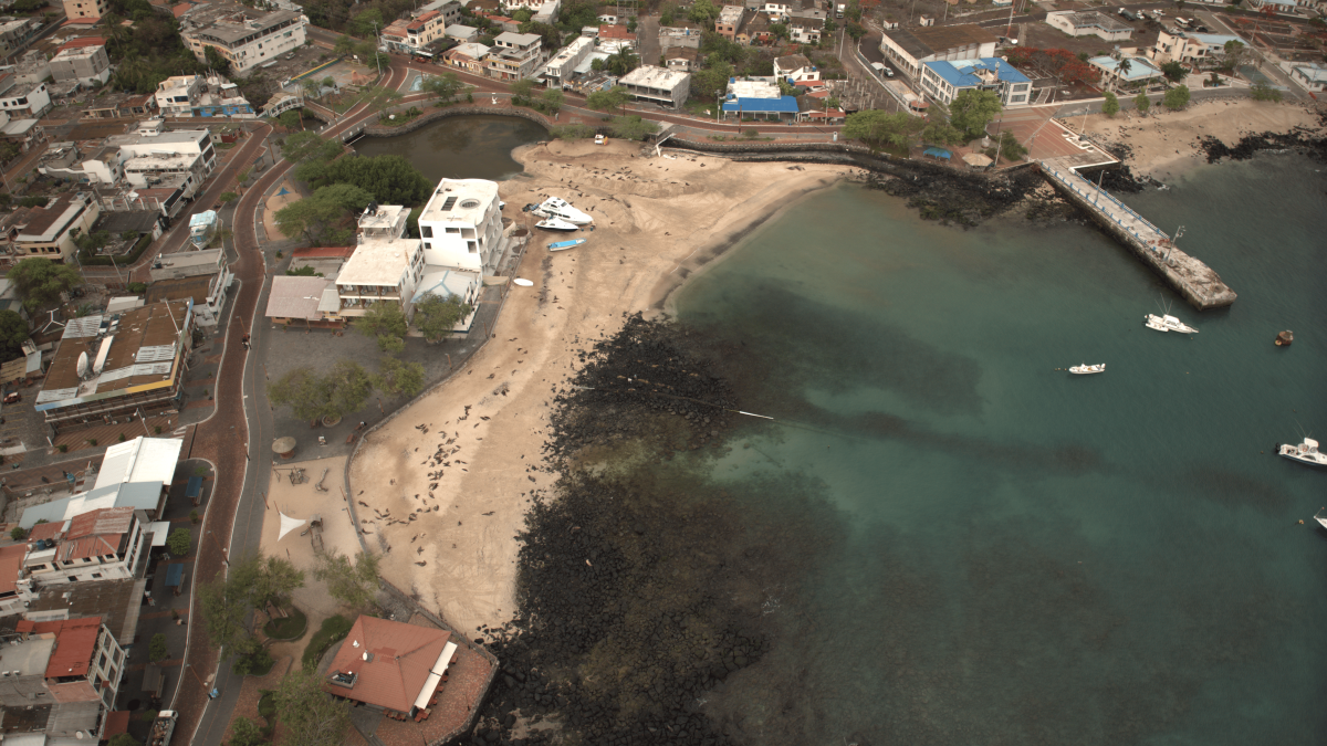 Vista panorámica de la playa Los Marinos, en San Cristóbal, Galápagos.