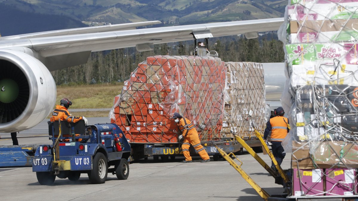 Aeropuerto. En Quito uno de los aviones de carga que llevan las flores de exportaciones de Ecuador.