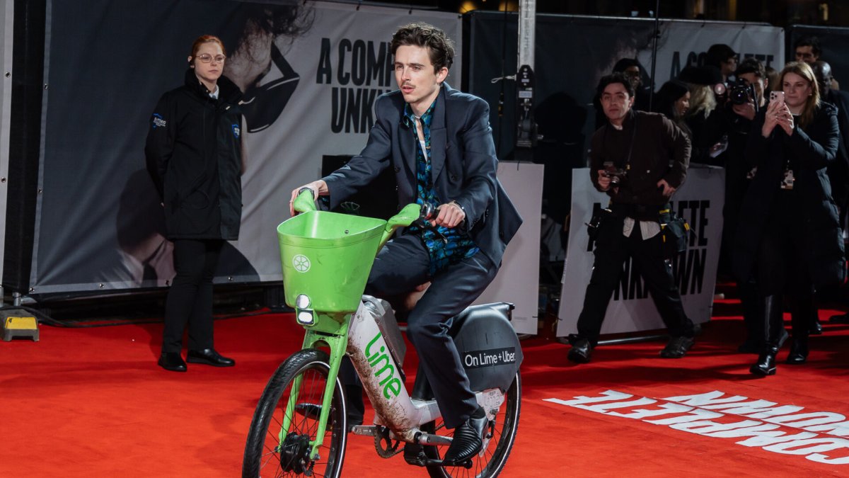 Timothee Chalamet en la premier  de A Complete Unknow.