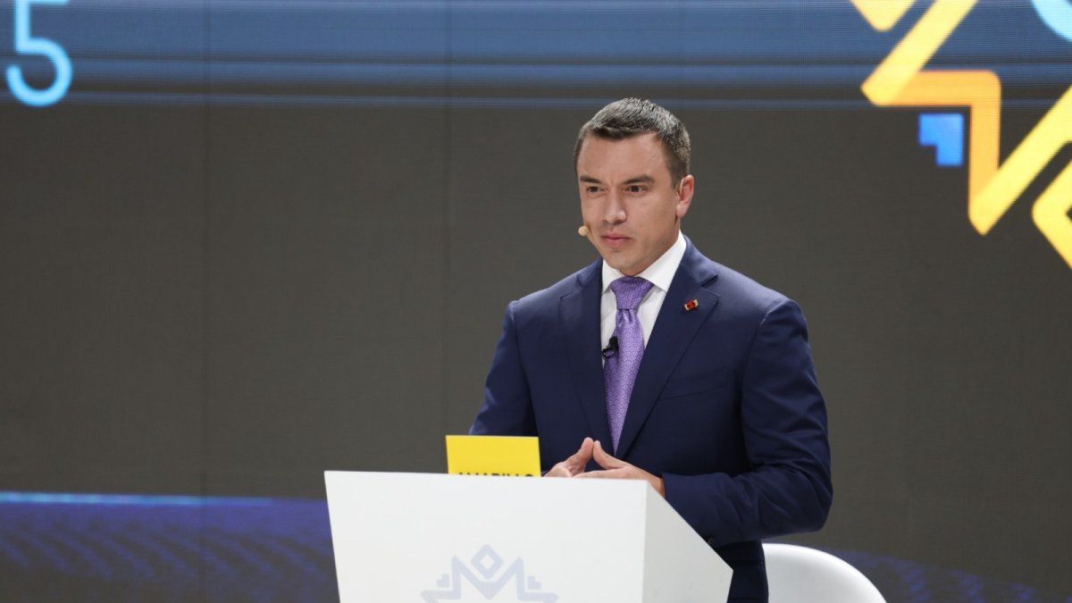Daniel Noboa durante su intervención en el Debate 2025.