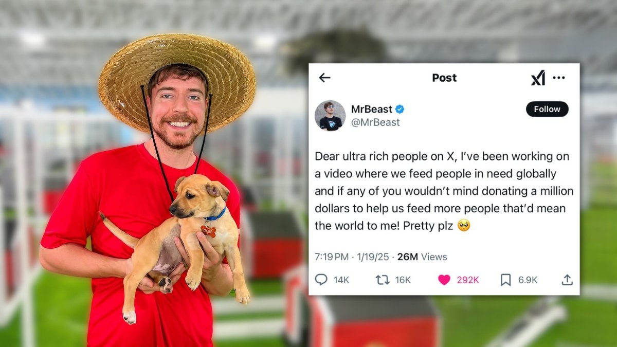 La publicación de MrBeast en donde pide a las personas más ricas del mundo ayudarlo con un millón de dólares.