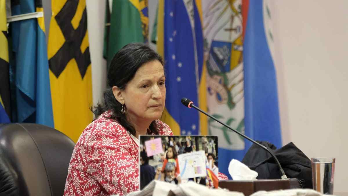 Rosario Parra, quien fue pareja del fotógrafo Julio García, participa en una audiencia ante la Corte Interamericana de Derechos Humanos (CorteIDH).