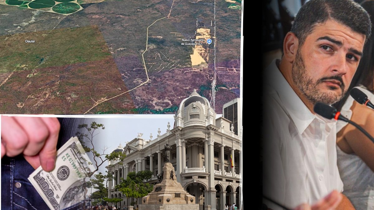 Fotomontaje para graficar este artículo sobre la administración municipal de Aquiles Álvarez y el nuevo aeropuerto de Guayaquil.
