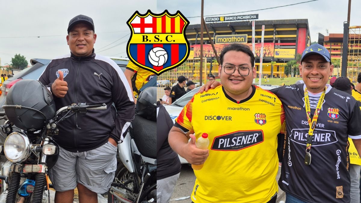 Aníbal Bravo llegó en moto, mientras que Kenny y su padre Fabián Guerrero, un barcelonista y el emelecista entraron al estadio para ver por primera vez la Noche Amarilla, llegaron desde Machala.