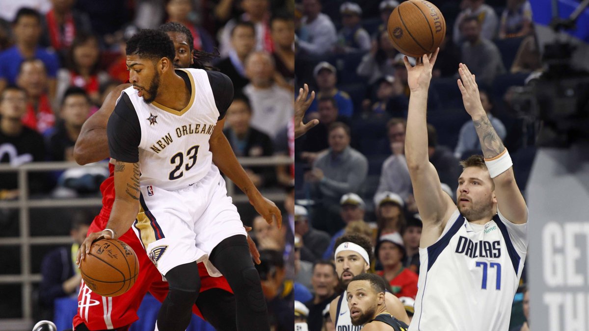 Luka Doncic (d) y Anthony Davis, los traspasos que revolucionaron este domingo 2 de febrero el mercado de la NBA. Luka jugará con LeBron James en Lakers mientras que los Mavericks recibirán a Davis.