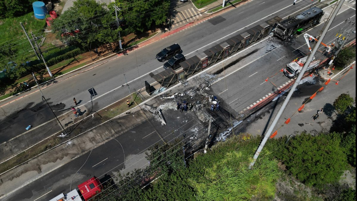 Vista aérea que muestra el lugar de un accidente aéreo en Sao Paulo, Brasil, el 7 de febrero de 2025.