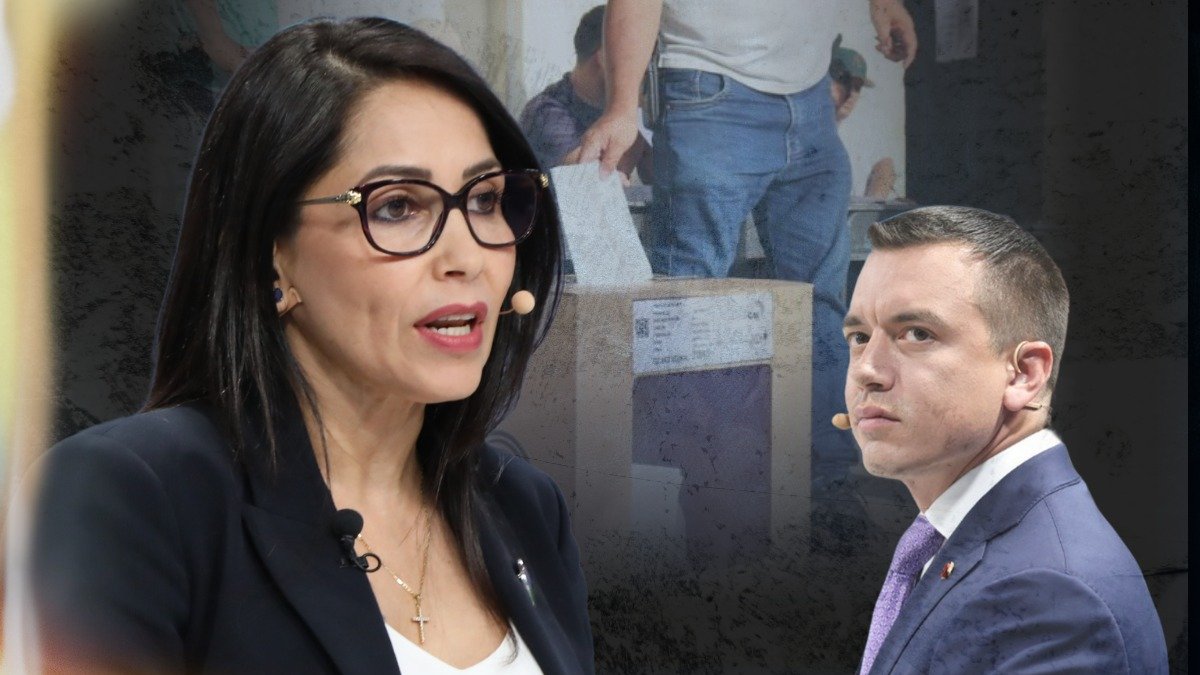 Fotomontaje para graficar este artículo sobre Luisa González y Daniel Noboa, candidatos a la Presidencia de la República.