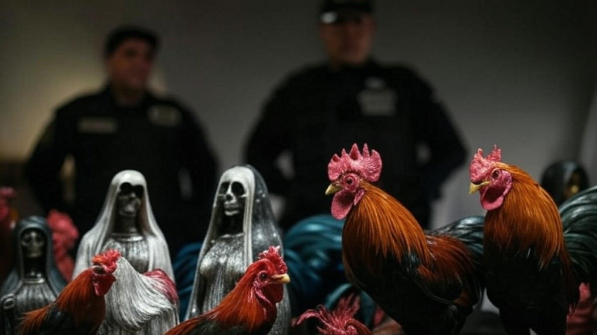 Ilustración hecha con IA. Policía decomisó estatuillas de la 'santa muerte'.