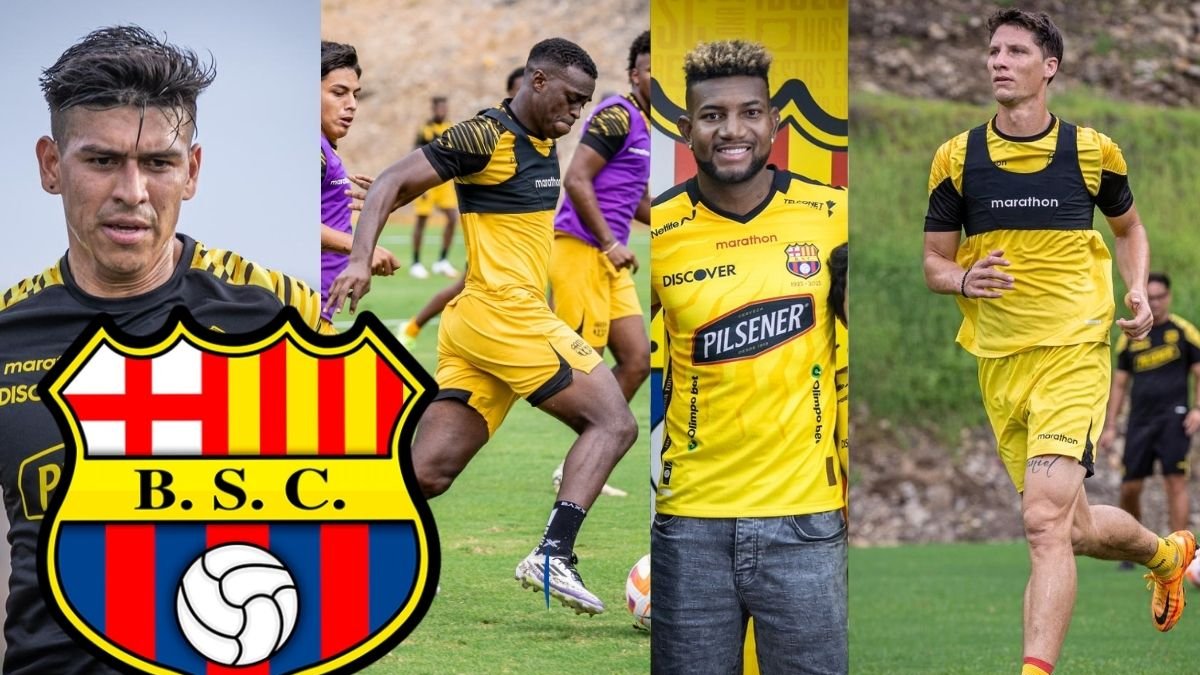 Javier Arreaga, Álex Rangel, Gustavo Vallecilla y Gastón Campi, defensas centrales de Barcelona.