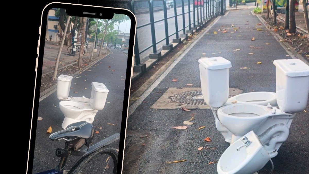 Guayaquil. Con esto se encontró un ciclista en su paso.