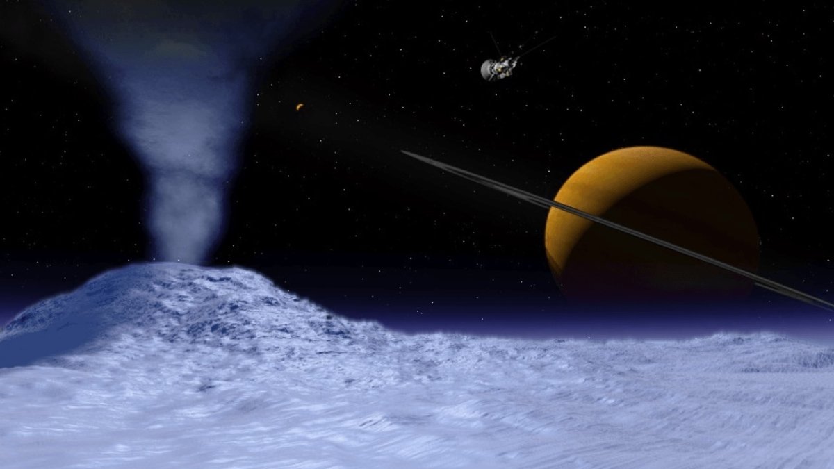 La luna de Saturno Encélado es una buena candidata para buscar vida, con un océano bajo la superficie que expulsa surtidores al exterior.