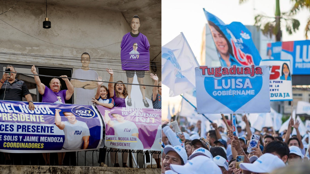 En la campaña de primera vuelta, de las elecciones 2025, imágenes de Daniel Noboa y Luisa González.
