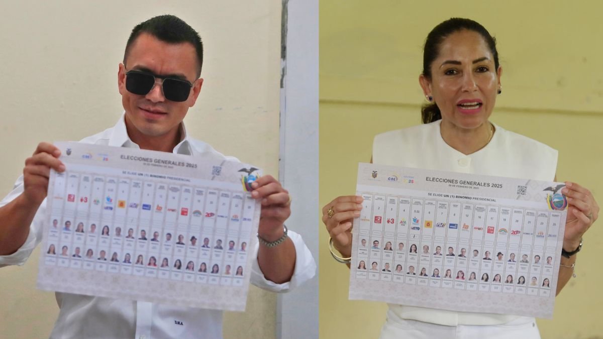 Daniel Noboa y Luisa González al instante de ejercer su derecho al voto en las elecciones en primera vuelta.