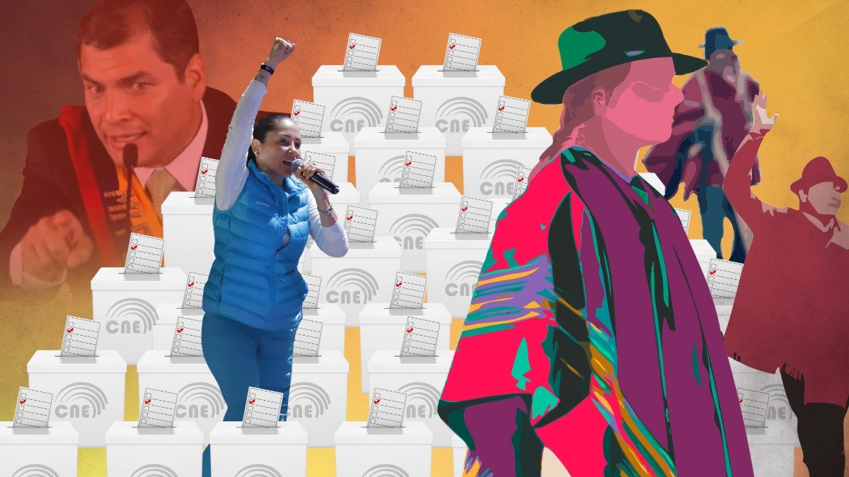 Fotomontaje sobre el movimiento indígena y la negativa de apoyar a la candidata del correísmo.