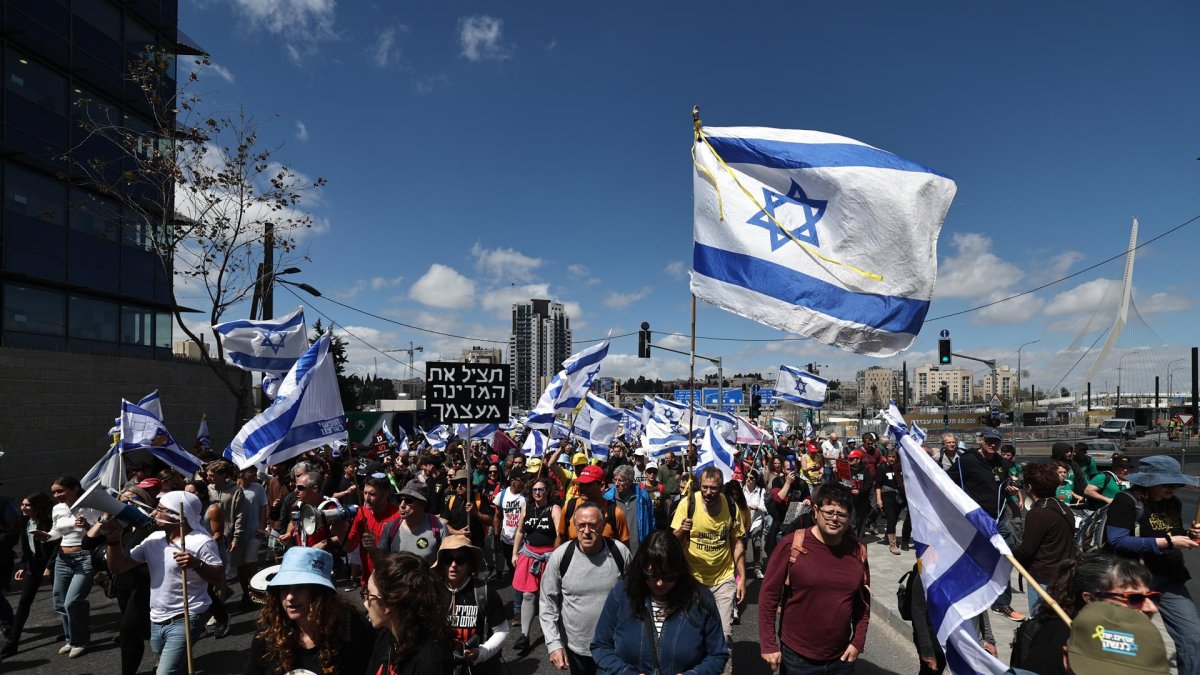 Aspecto de la manifestación contra Benjamin Netanyahu este 19 de marzo en Jerusalén.