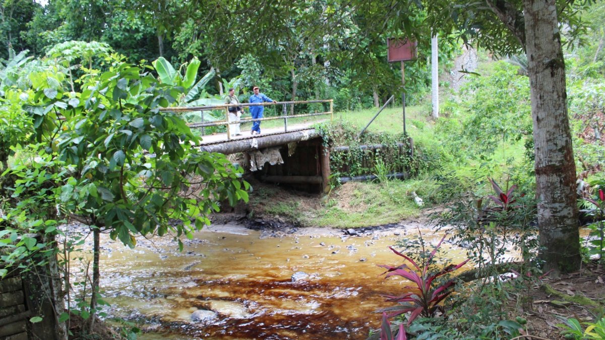 Derrame de crudo en Esmeraldas. La mancha de petróleo es notoria en el cauce del río y en riberas.
