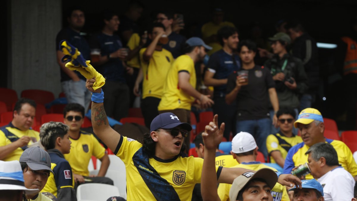 Hinchas de la TRI alientan en Quito.
